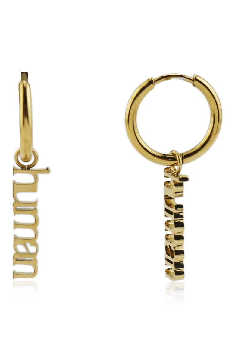 Gender Inclusive Human Huggie Hoop Earrings, Main, color, GOLD