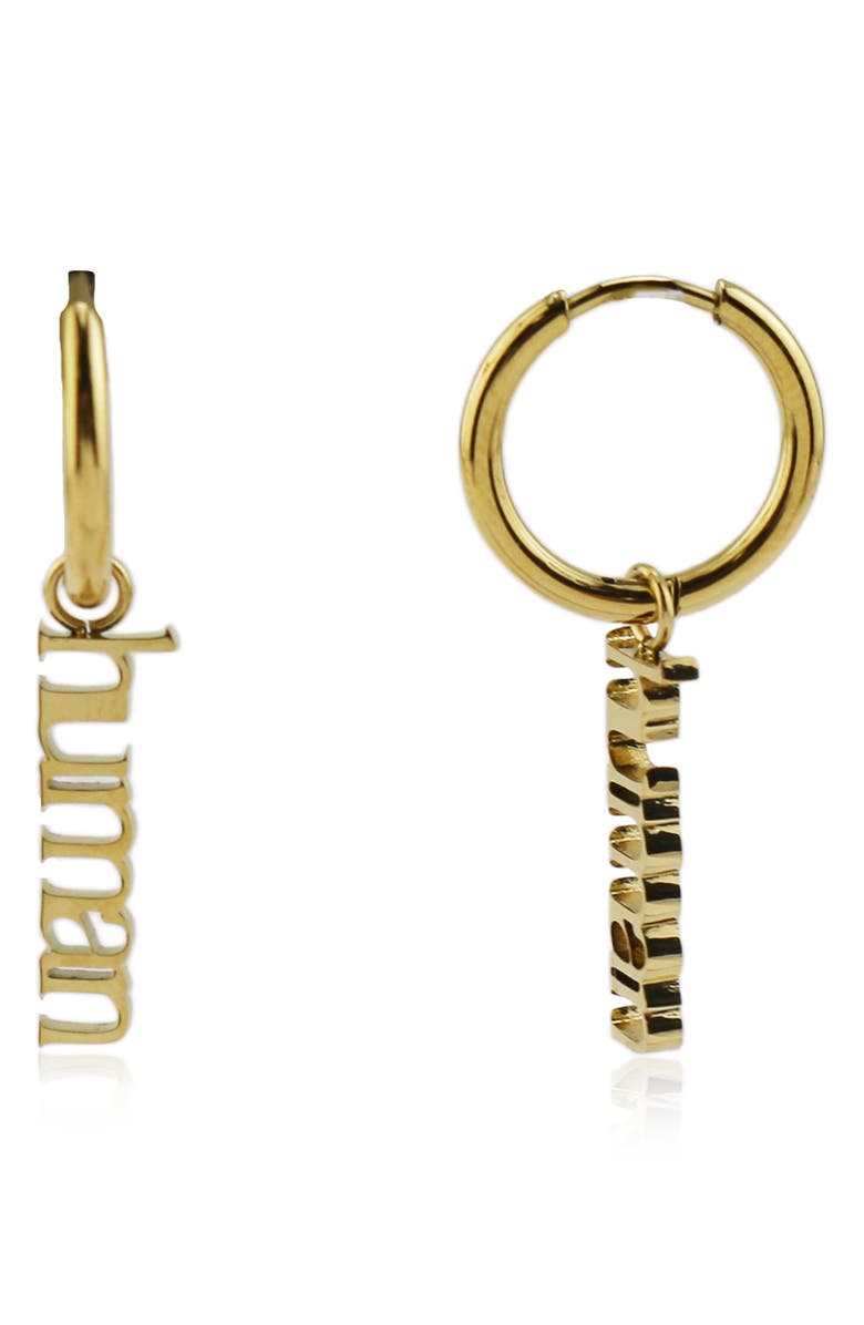 REBL Gender Inclusive Human Huggie Hoop Earrings, Main, color, Gold