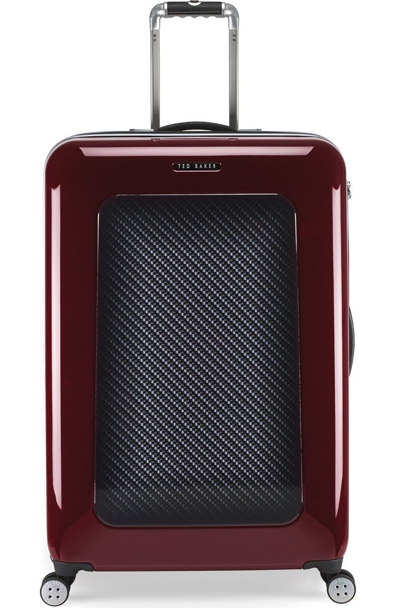 Ted Baker London 'Large Burgundy' Four Wheel Suitcase, Main, color,