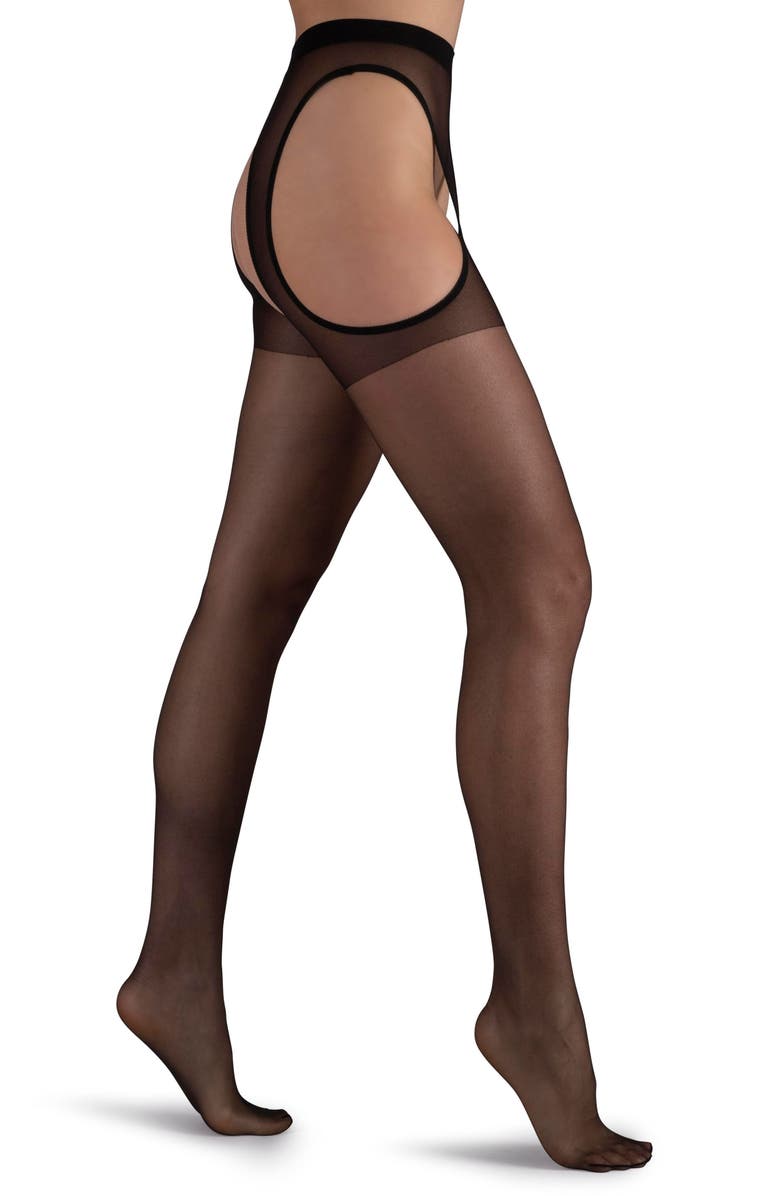 LECHERY<sup>®</sup> Sheer Lace Crotchless Suspender Tights, Main, color, 