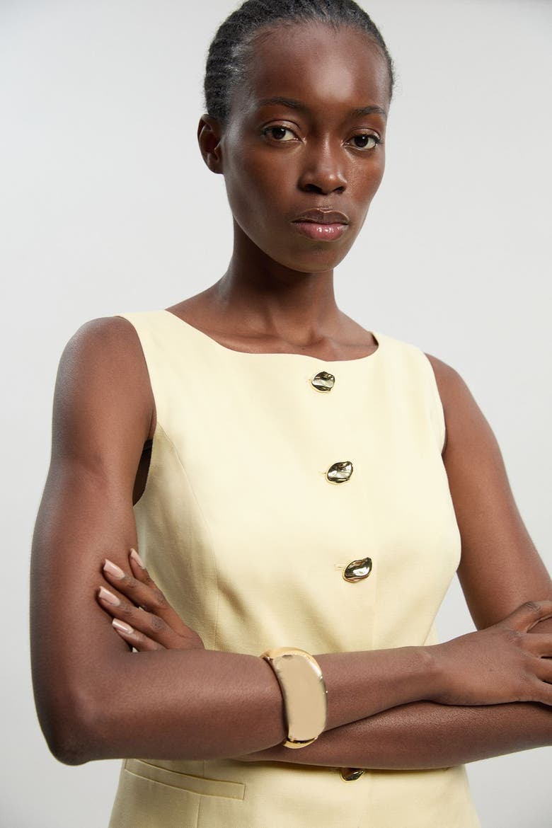 Round Neck Button Waistcoat, Alternate, color, Lemon