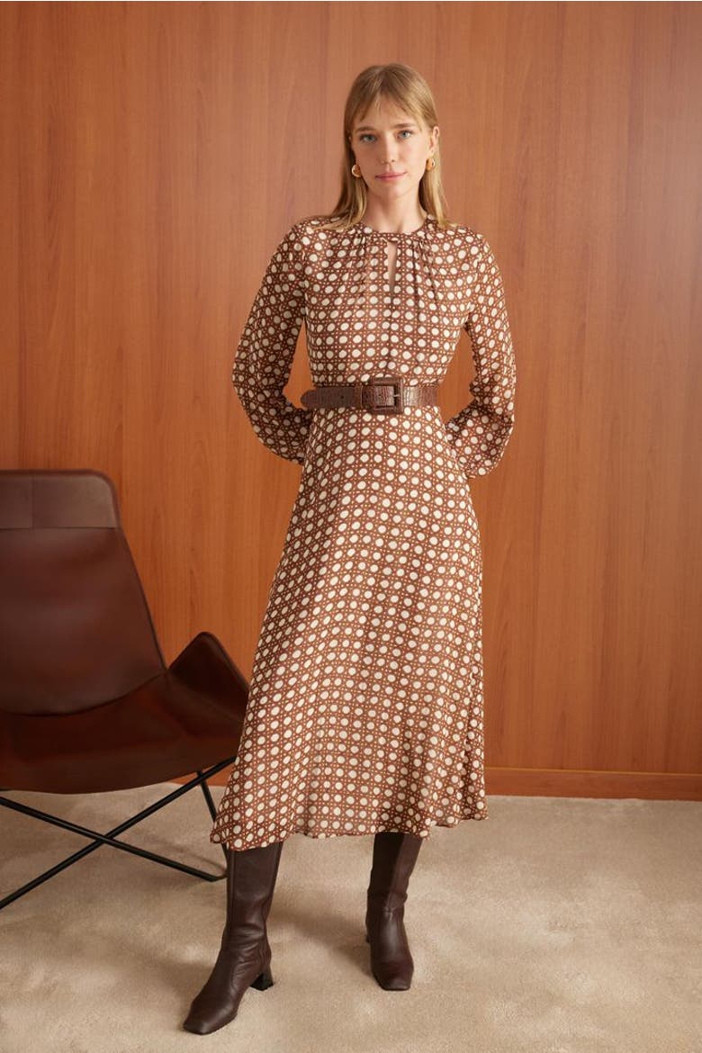 Alaina Chiffon Midi Dress, Alternate, color, BROWN-BONE