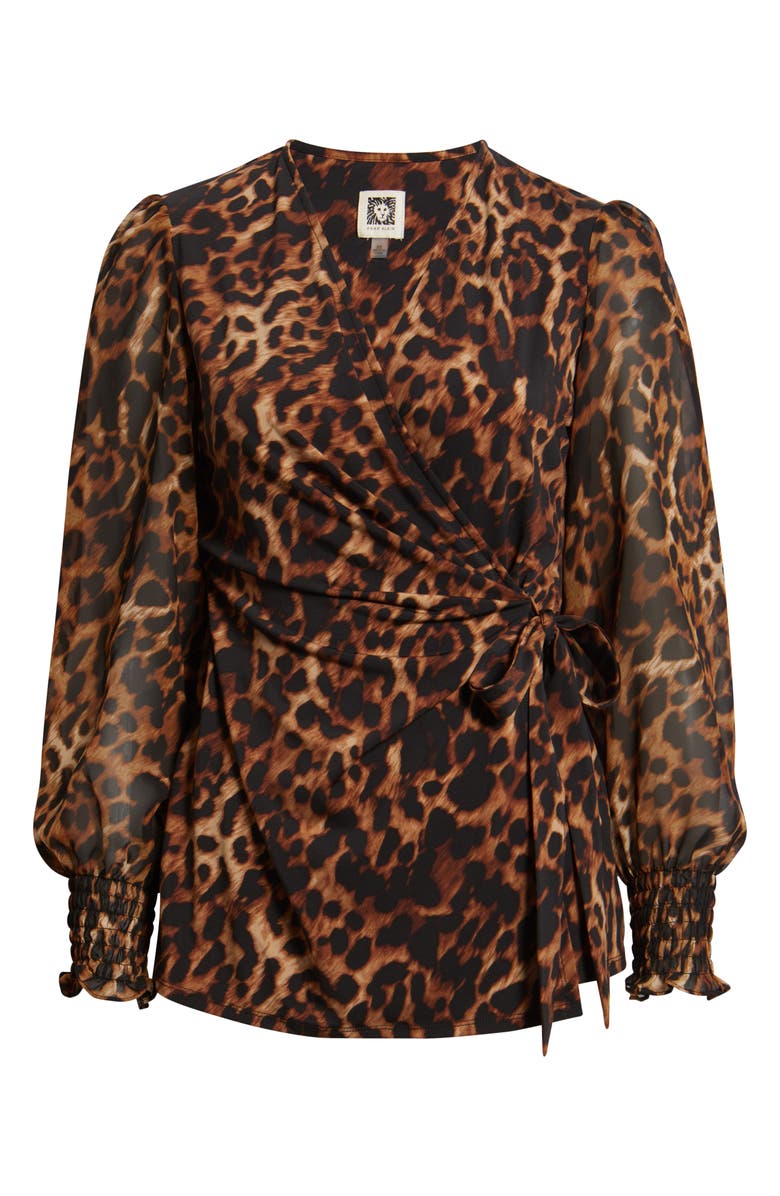 Anne Klein Smocked Cuff Wrap Top, Alternate, color, Anne Black Multi