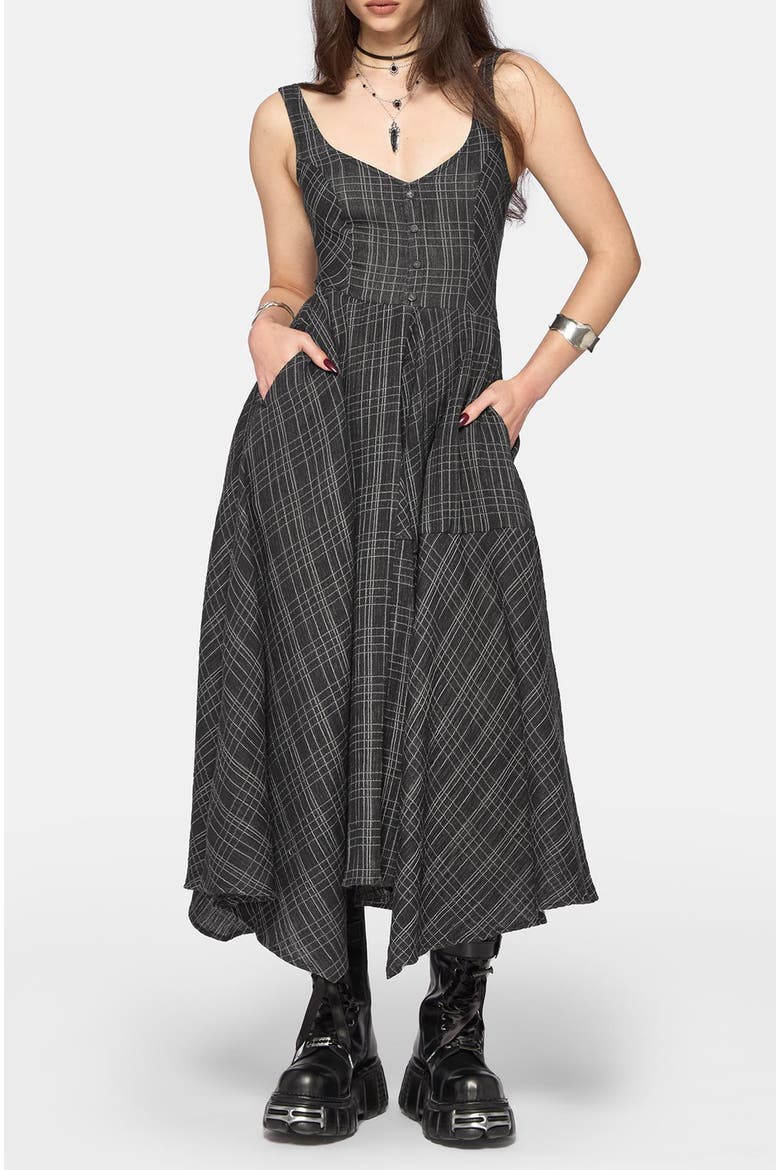 Caledon Check Gauze Maxi Dress, Alternate, color, Black