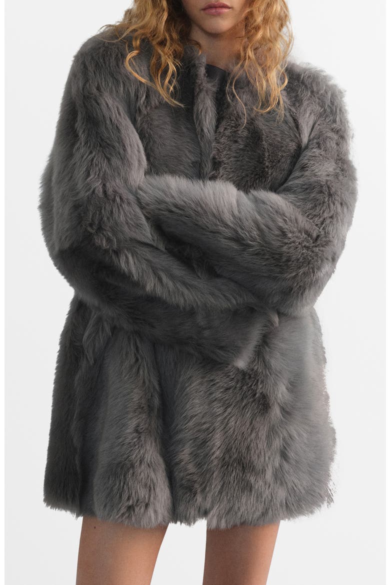 Reversible Leather & Genuine Shearling Coat, Main, color, GREY