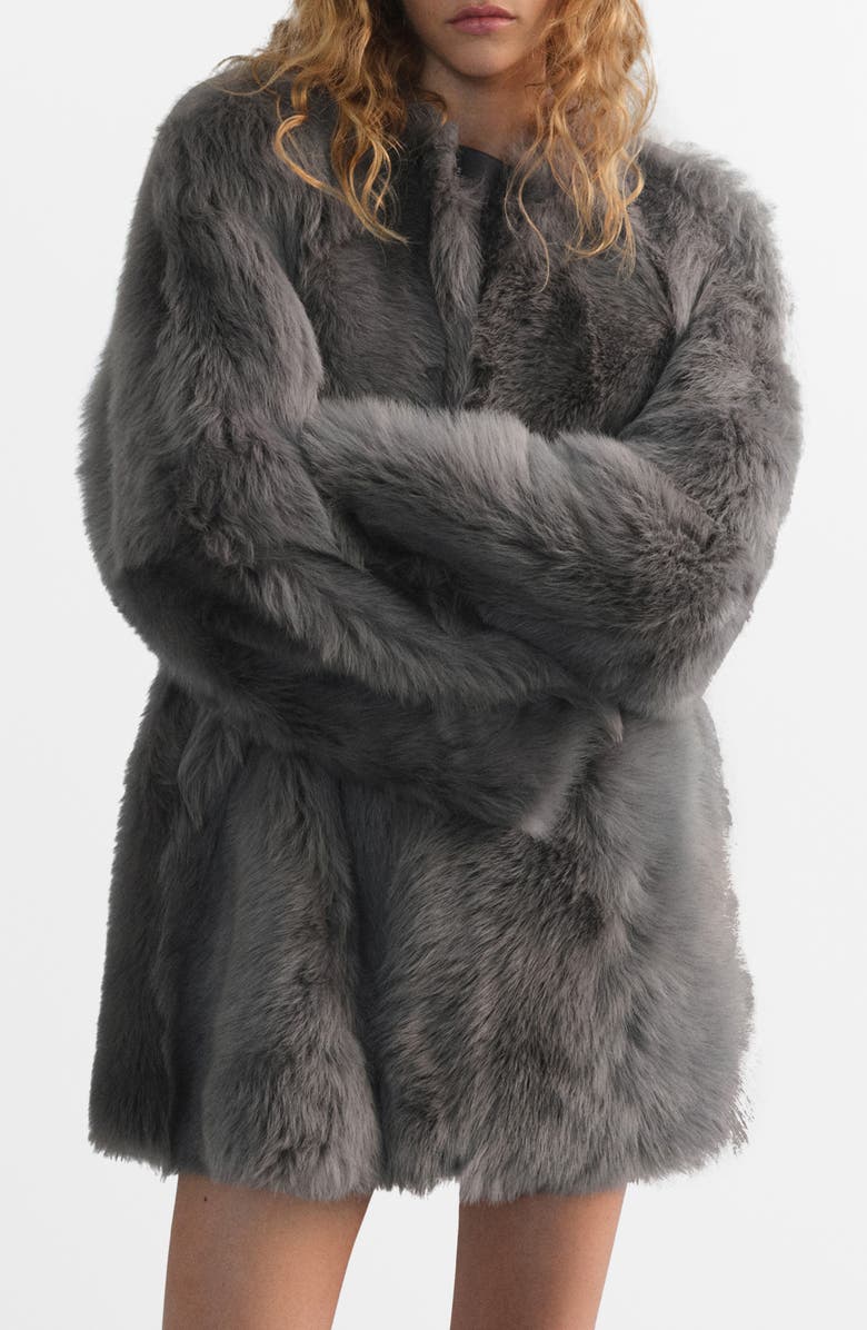 MANGO Reversible Leather & Genuine Shearling Coat, Main, color,