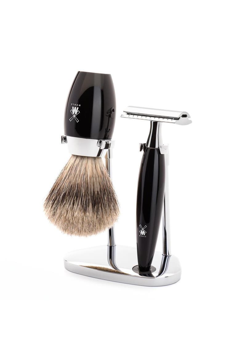 Kosmo Black 3-Piece Fine Badger & Safety Razor Shaving Set, Main, color, Black