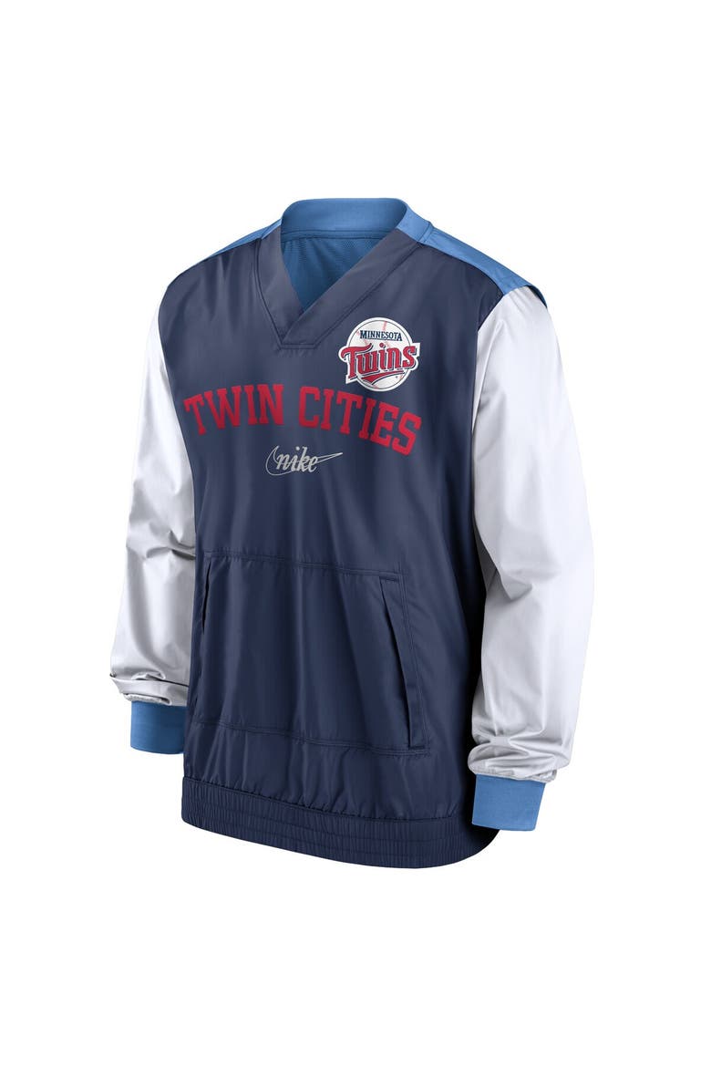 Men's Nike White/Light Blue Minnesota Twins Rewind Warmup V-Neck Pullover Jacket, Alternate, color, White