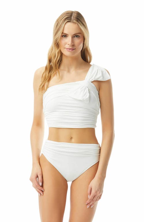 Carmen Marc Valvo One Shoulder Cropped Bikini Top in White 