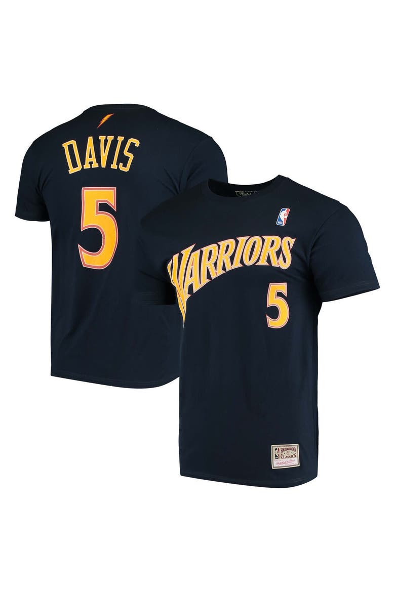 Men's Mitchell & Ness Baron Davis Navy Golden State Warriors Hardwood Classics Stitch Name & Number T-Shirt, Main, color, Navy