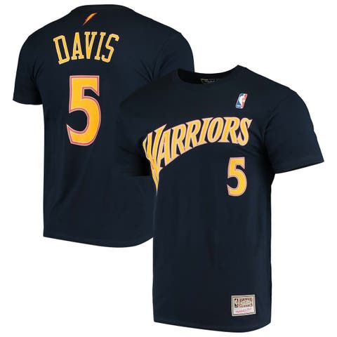 Men's Mitchell & Ness Baron Davis Navy Golden State Warriors Hardwood Classics Stitch Name & Number T-Shirt