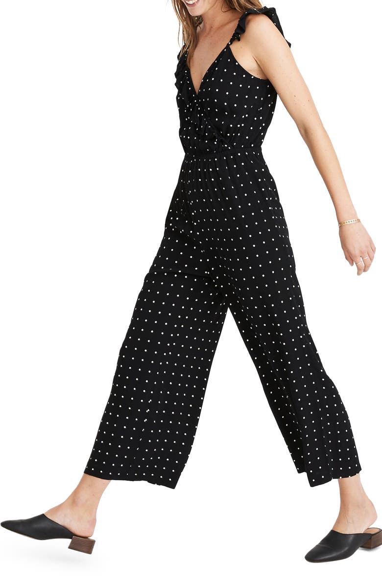 Madewell Ruffle Front Wrap Jumpsuit in Grid Dot, Main, color, 