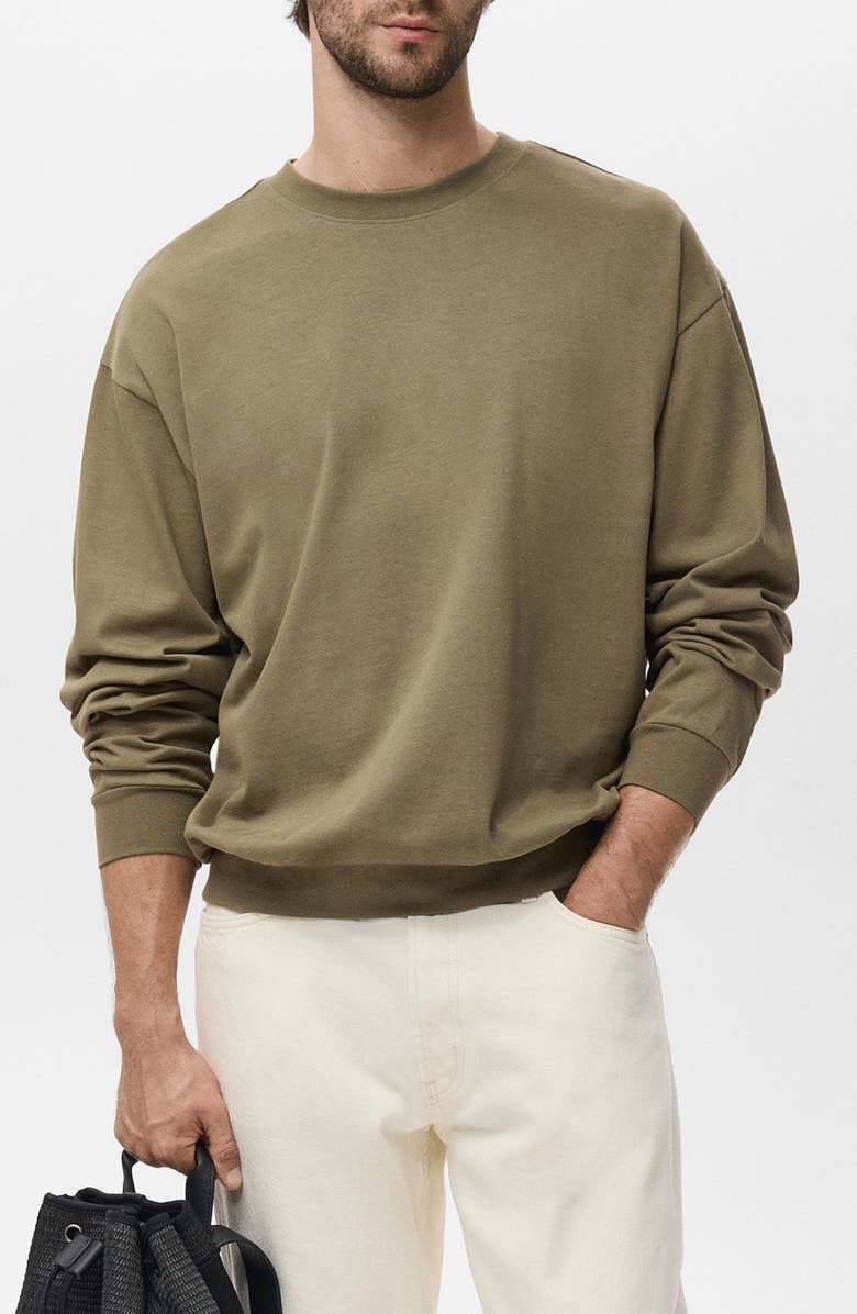MANGO Cotton Sweatshirt, Main, color, Khaki Green