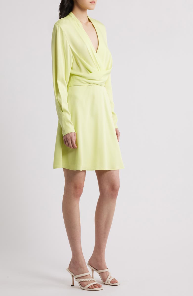 BOSS Dimkai Wrap Front Long Sleeve Dress, Alternate, color, Pale Lime