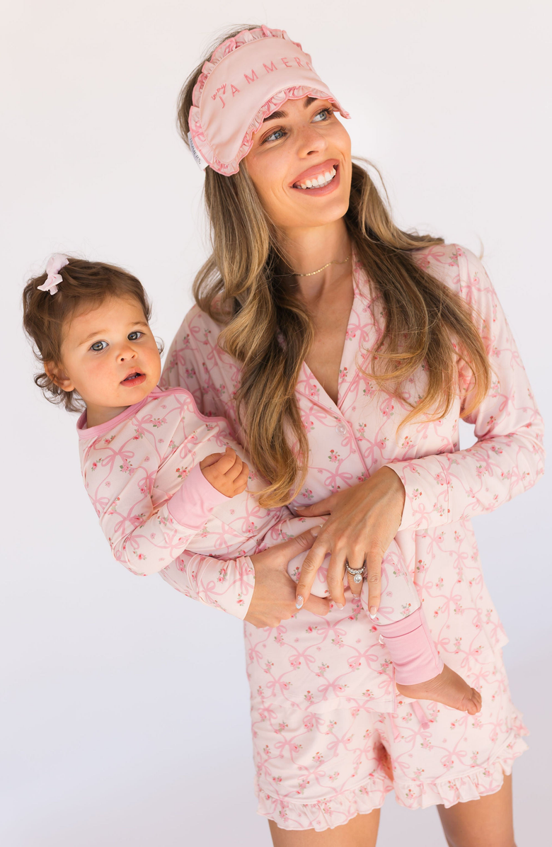 In My Jammers Rosie Bow Long Sleeve Short Set Sleepwear, Alternate, color, Blush Pink