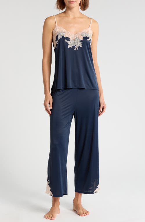 Natori Enchant Lace Trim Satin Pajamas In Night Blue