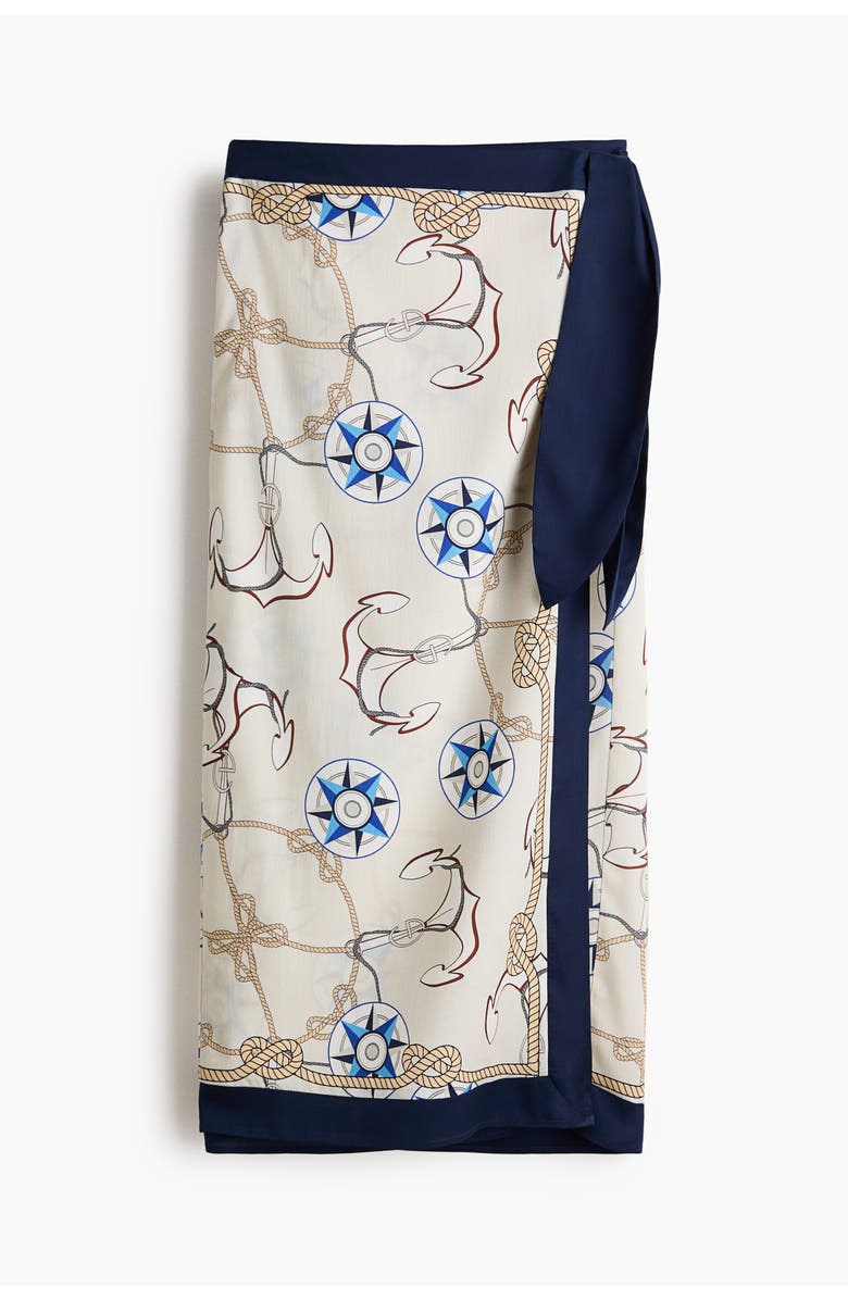 H&M Lyocell Wrap Skirt, Main, color, Cream/Anchors