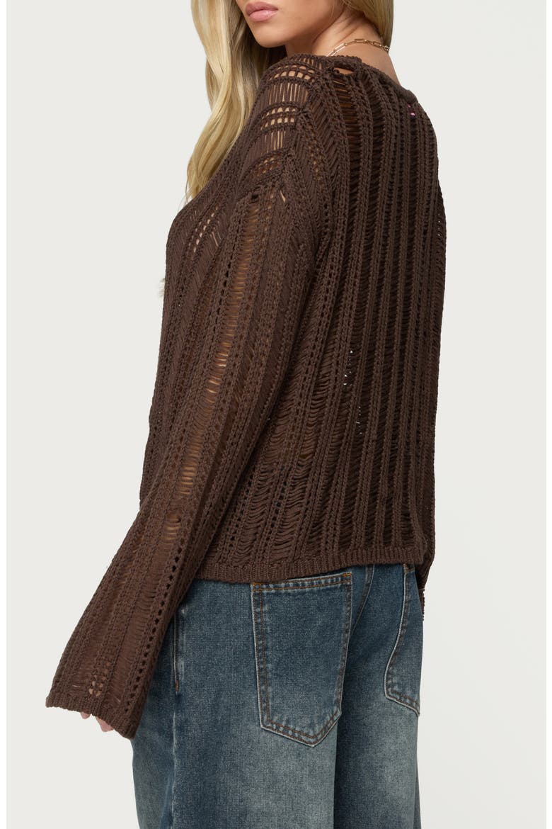 Jaide Sheer Ladder Open Stitch Sweater, Alternate, color, BROWN