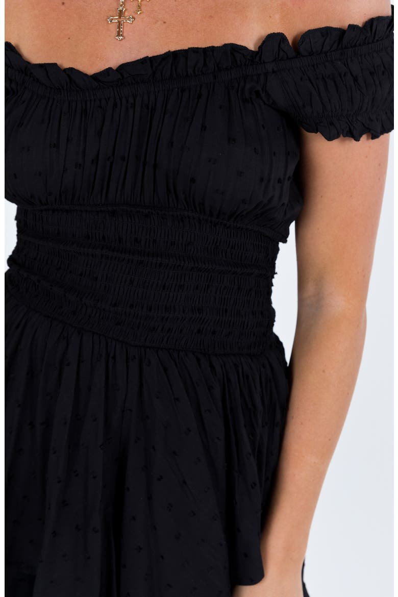 The Love Galore Off The Shoulder Romper, Alternate, color, BLACK