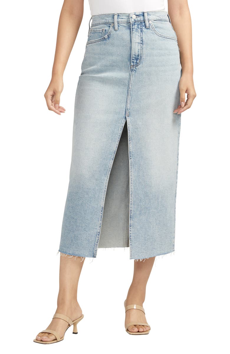 Silver Jeans Co. Front Slit Denim Midi Skirt, Main, color,