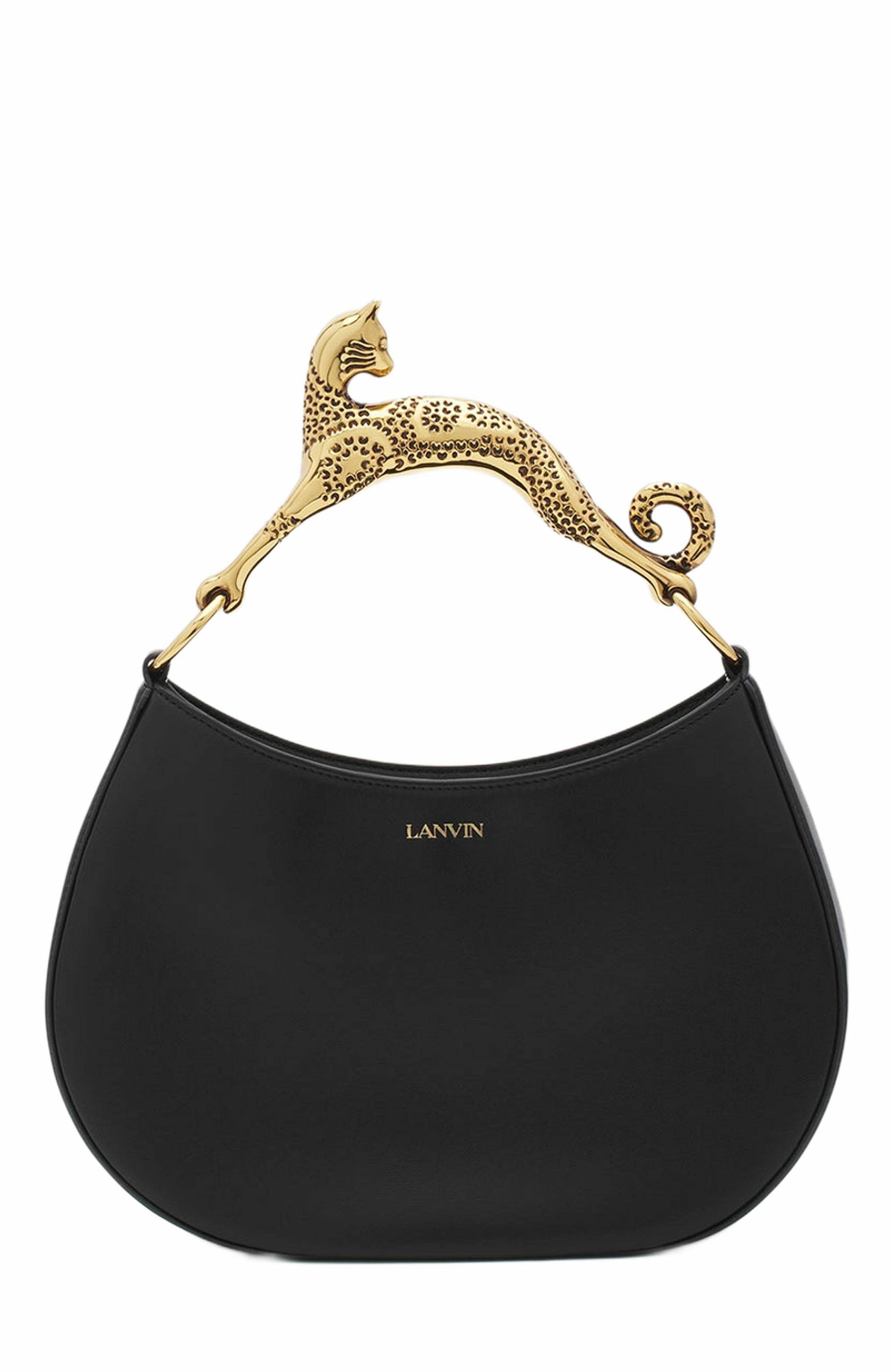 Lanvin Hobo Cat Leather Bag, Main, color, Black