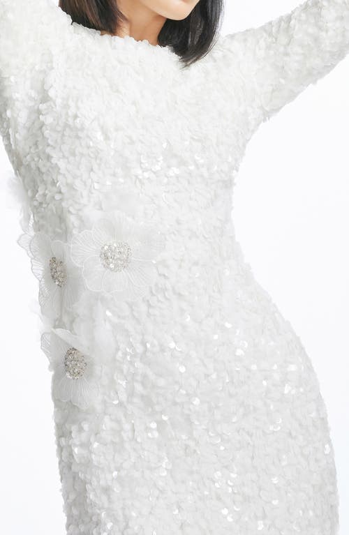 Dress The Population Emmalyn Floral Appliqué & Sequin Long Sleeve Body-con Cocktail Dress In White