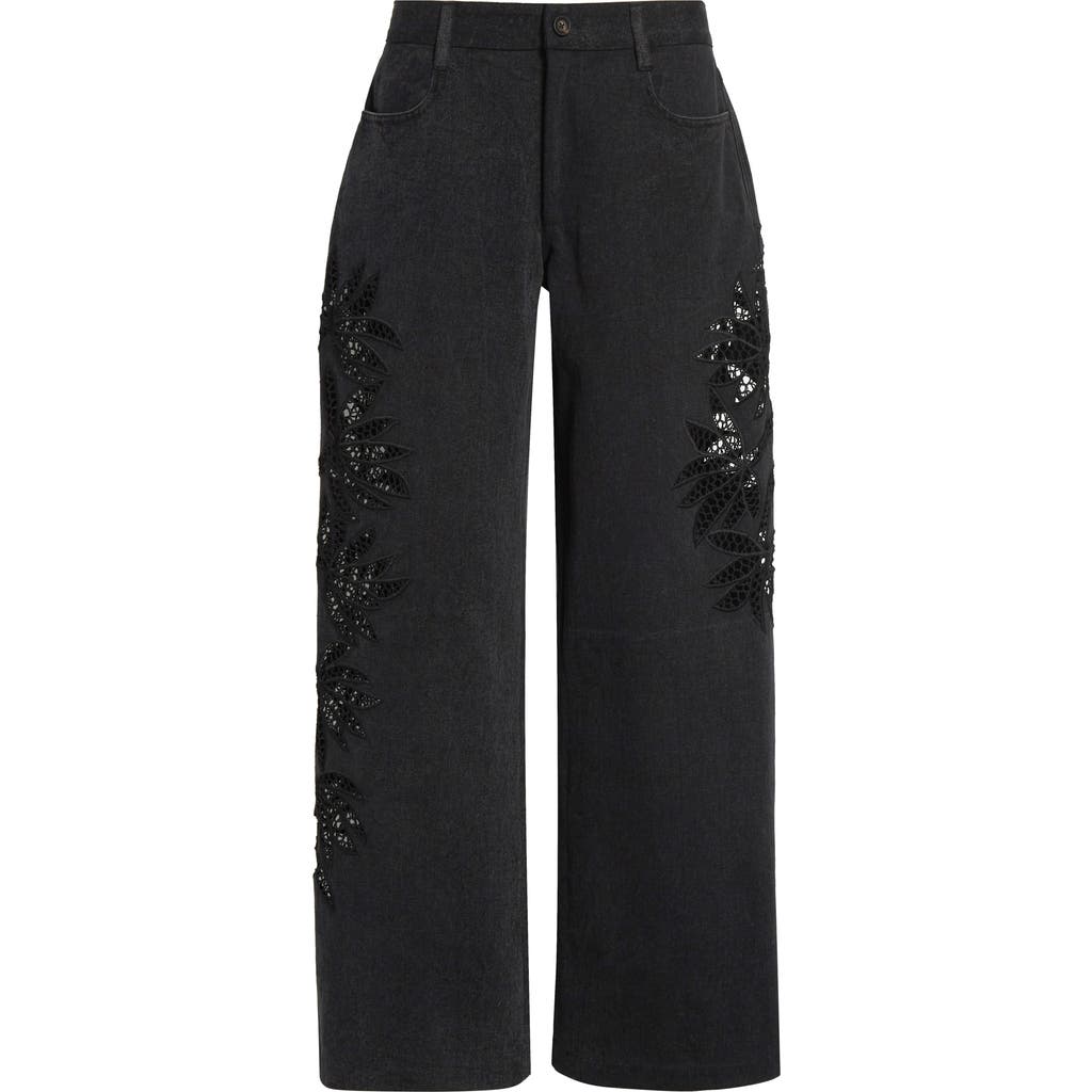 Diotima Stulla Botanical Cutout Wide-leg Jeans In Black
