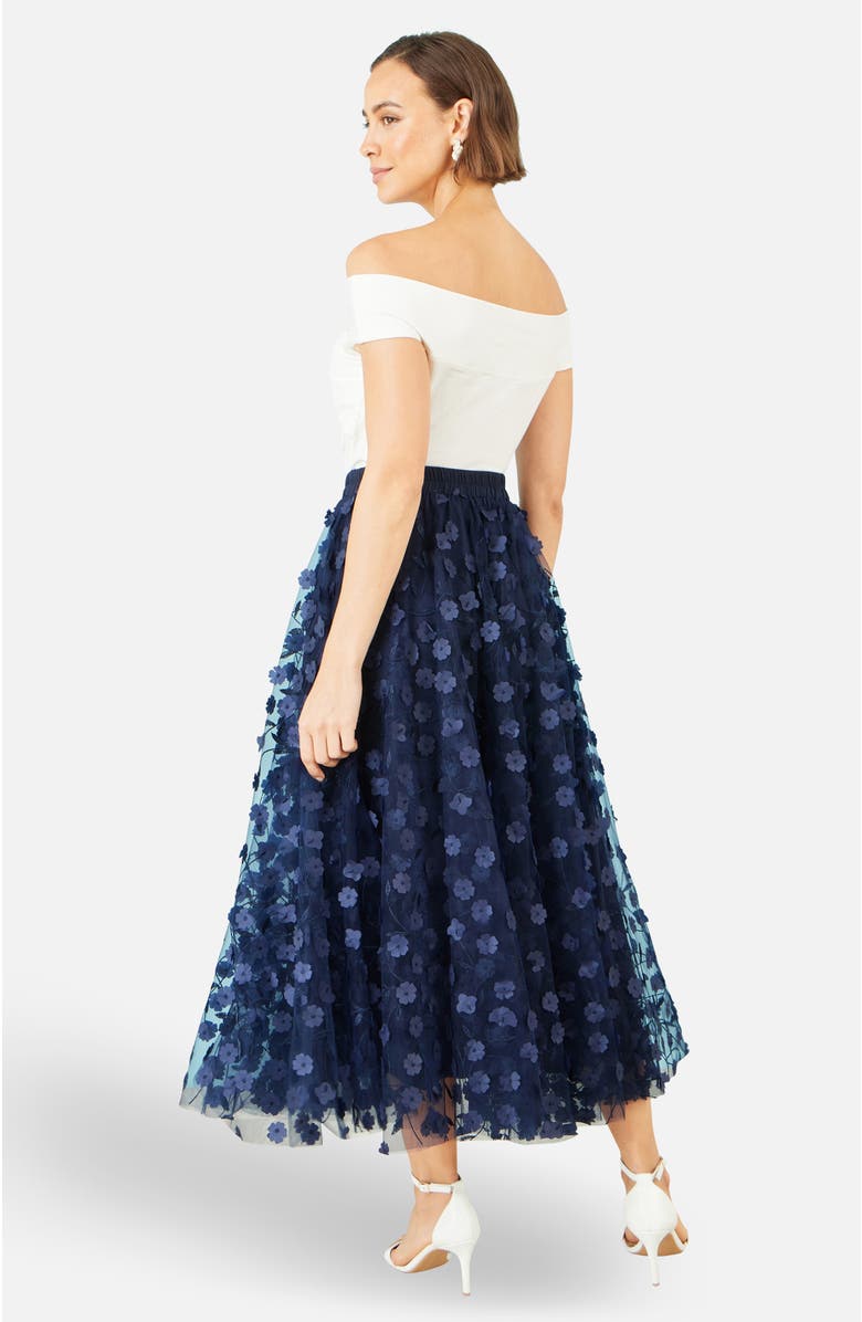 Yumi Mesh Floral Applique Midi Skirt, Alternate, color, Navy