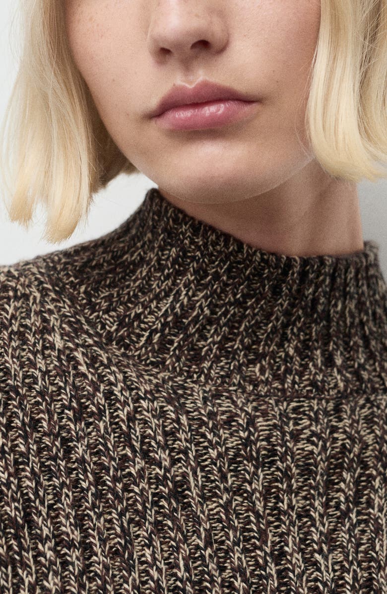 MANGO Speckled Perkins Cotton Blend Sweater, Alternate, color, Chocolate