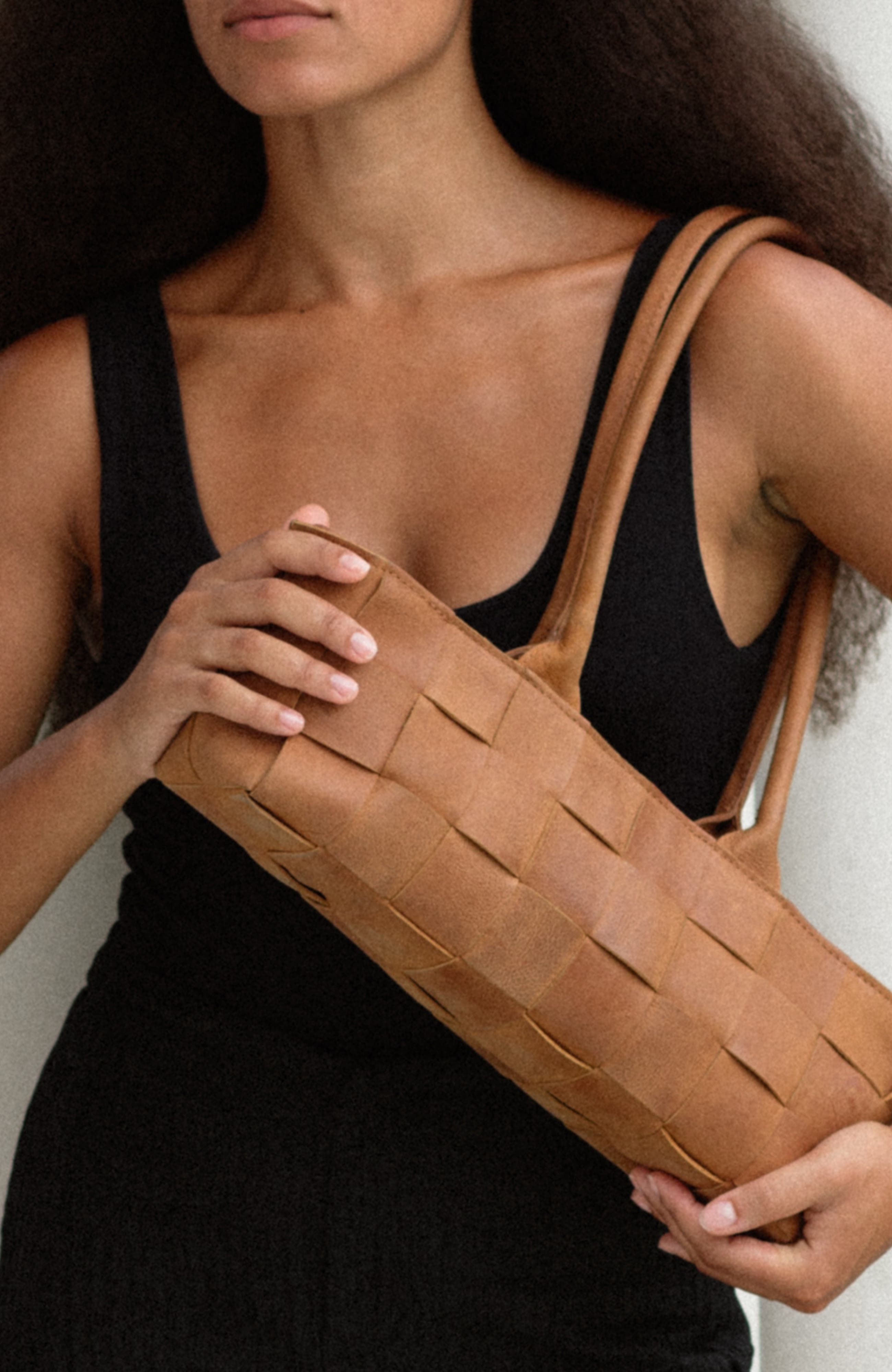 Woven Leather Shoulder Bag, Alternate, color, Saddle (light)