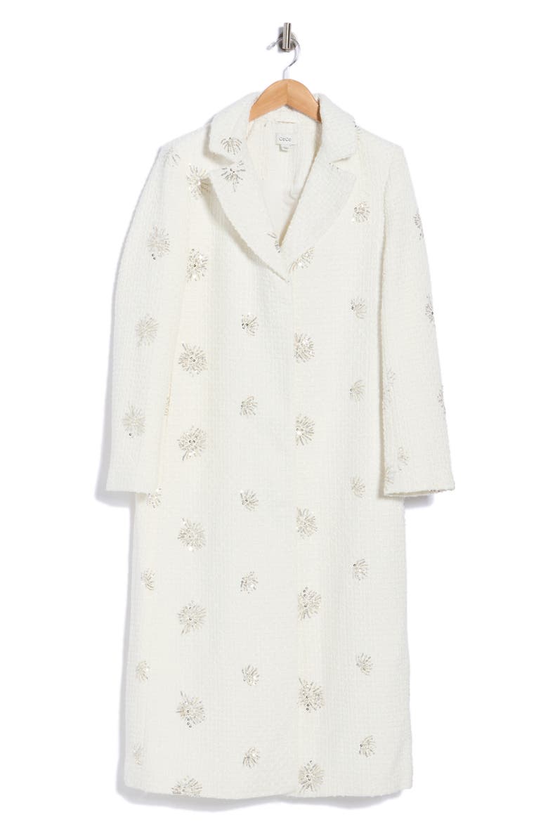 Sequin Starburst Bouclé Coat, Main, color, IVORY