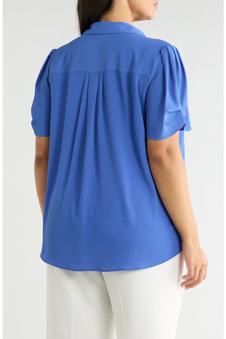 Gathered Short Sleeve Button-Up Shirt, Alternate, color, DUSTY COBALT