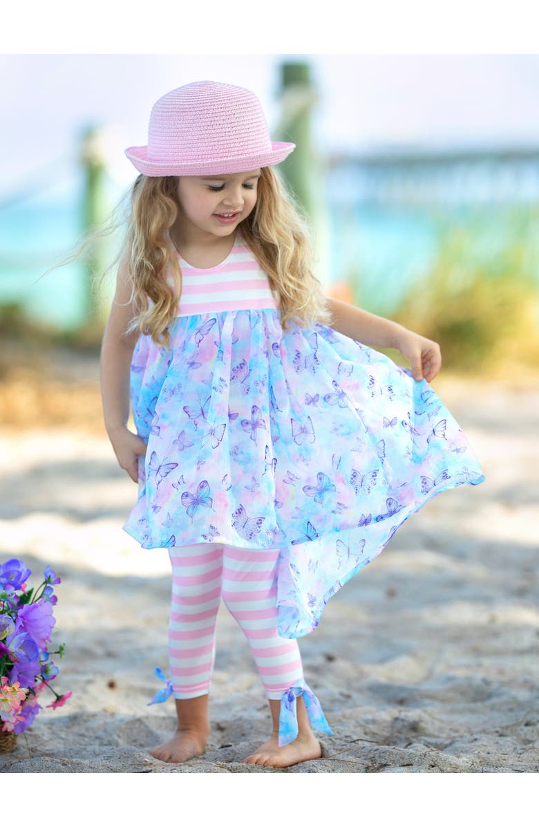 Mia Belle Girls Girls Beachy Butterflies Hi-Lo Tunic and Striped Legging Set, Alternate, color, 