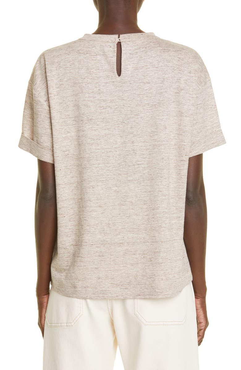 Brunello Cucinelli Monili Stripe Linen Blend T-Shirt, Alternate, color, C024 Brown