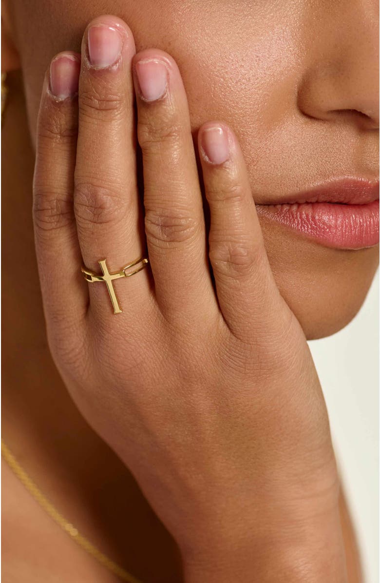 Rizen Jewelry Chain Breaker Cross Statement Ring, Alternate, color, 18K Gold Plated