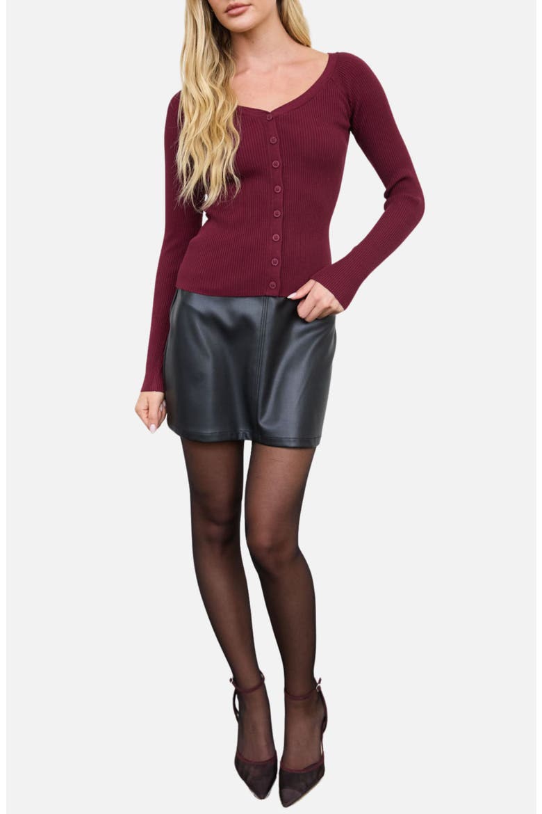 Ribbed Scoop Neck Cardigan, Alternate, color, BURGUNDY
