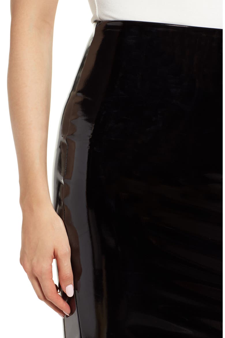 Faux Patent Leather Midi Skirt, Alternate, color, BLACK