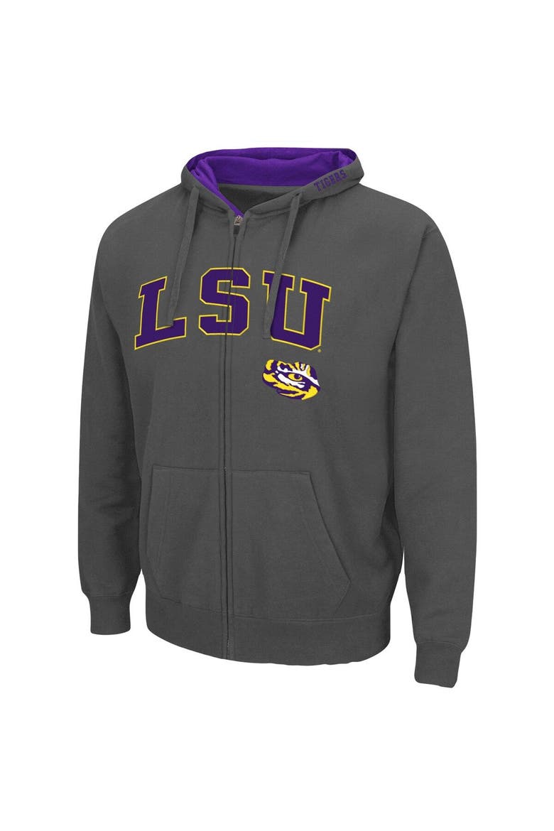 Men's Colosseum Charcoal LSU Tigers Arch & Logo 3.0 Full-Zip Hoodie, Alternate, color, Charcoal