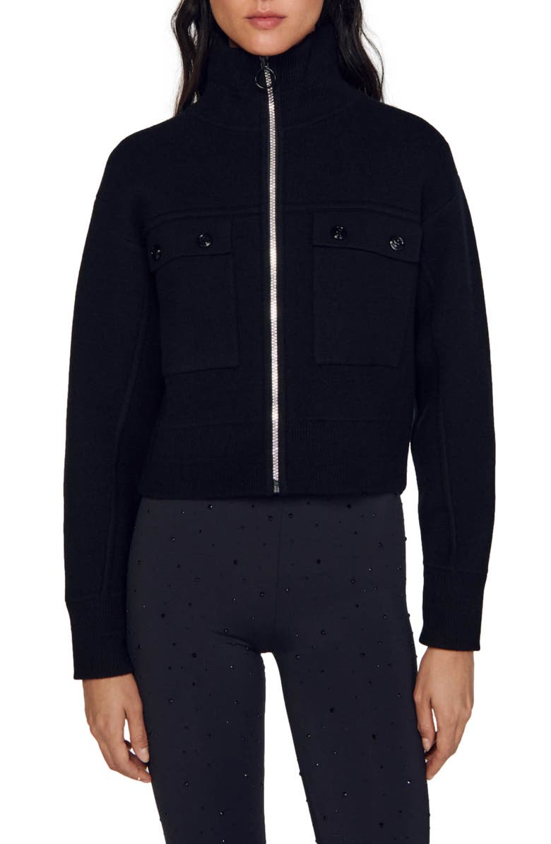SANDRO Yasmine Knit Zip Jacket, Main, color, 