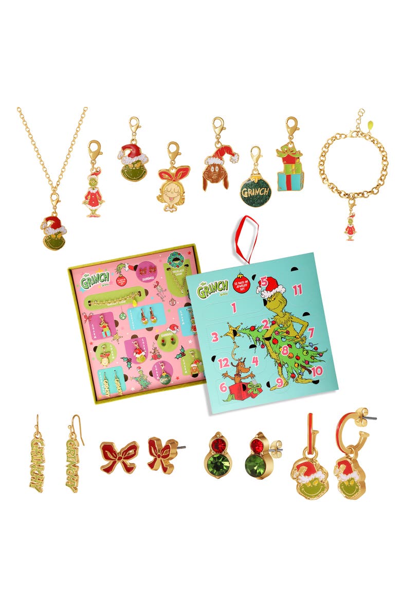 GRINCH Advent Calendar 12-Piece Jewelry Set with Earrings and Chains, Main, color, Muticolor