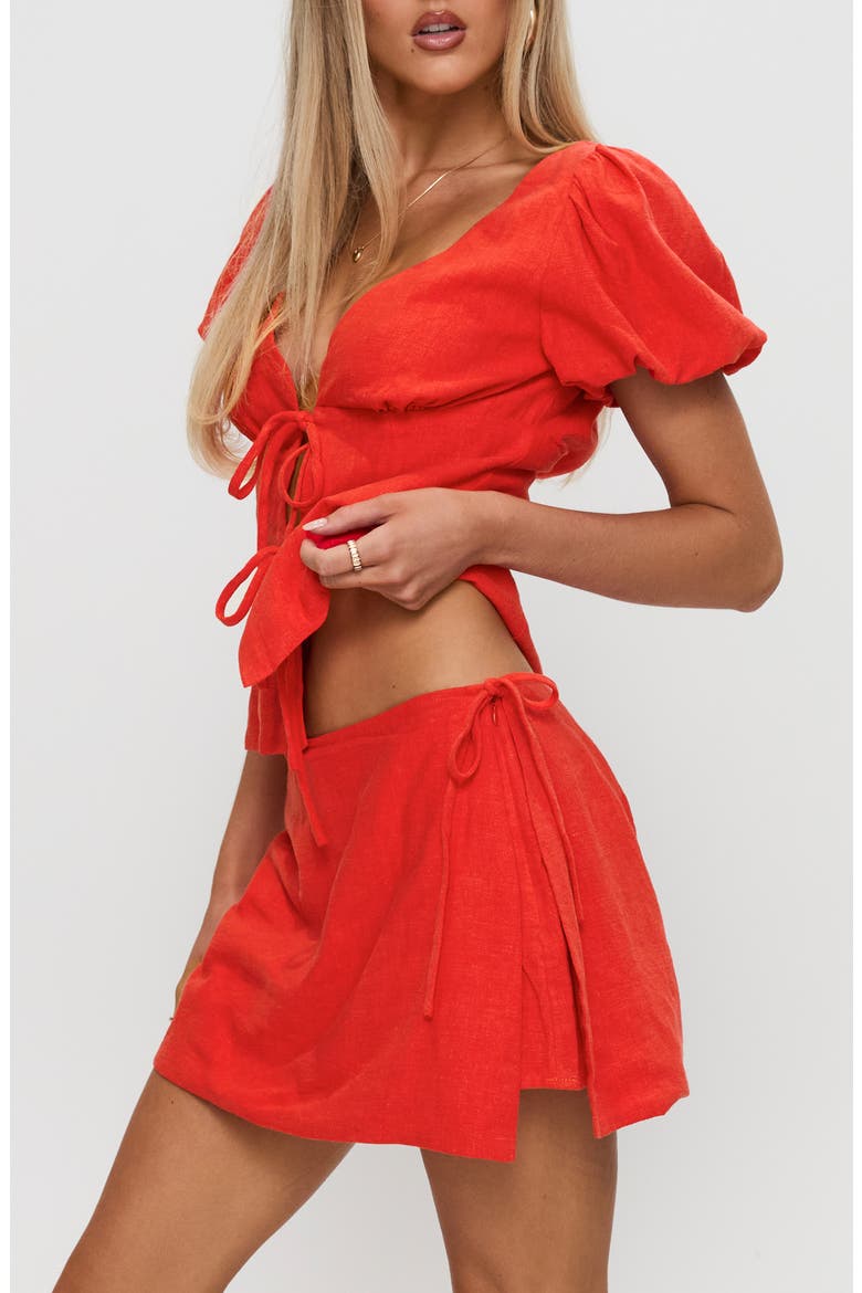 Gulliver Side Tie Linen Blend Miniskort, Alternate, color, RED