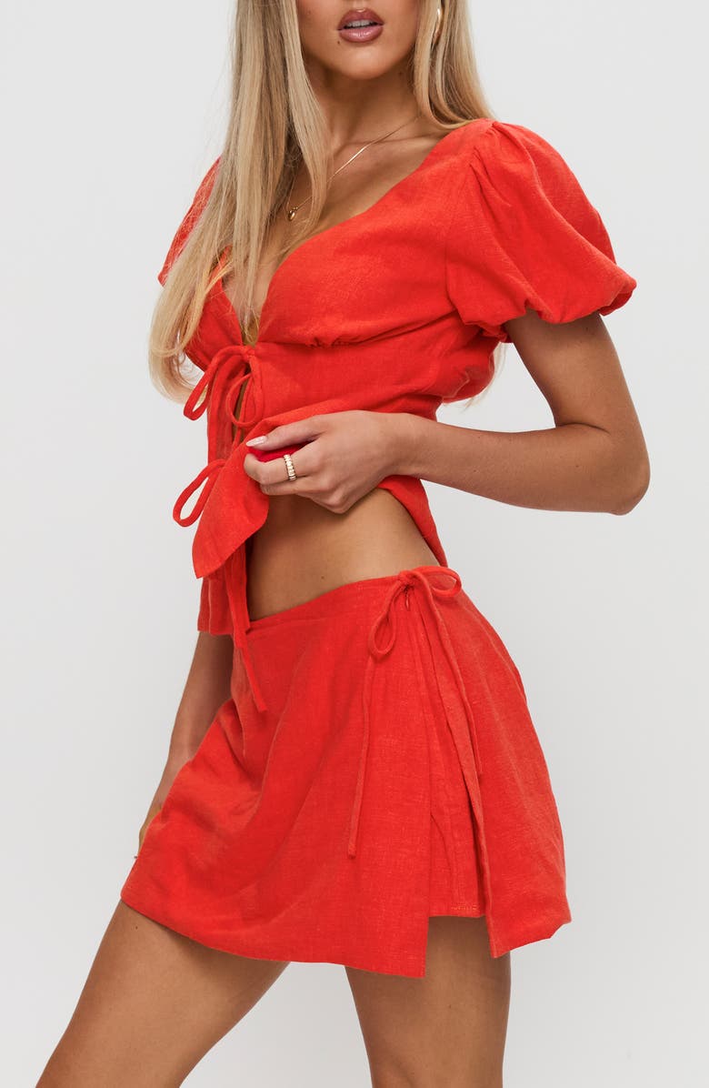 Princess Polly Gulliver Side Tie Linen Blend Miniskort, Alternate, color, Red