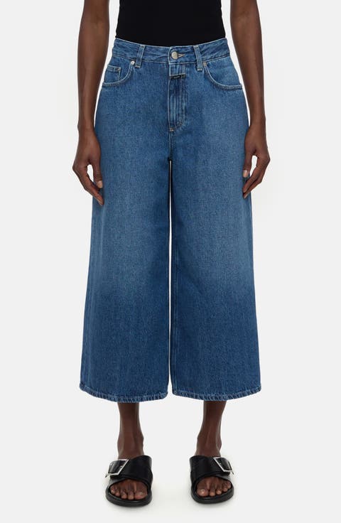Lyna Crop Wide Leg Jeans (Dark Blue)