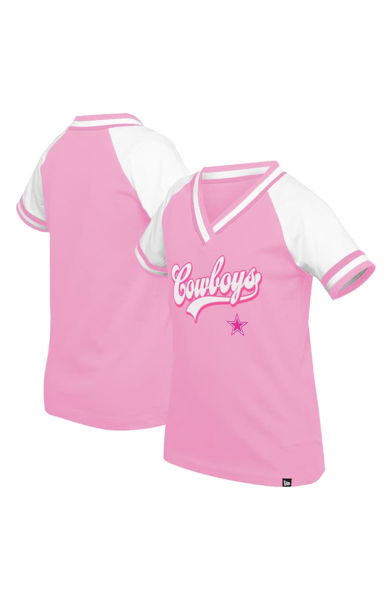 New Era Girl's Youth New Era  Navy Dallas Cowboys Mommy & Me Multiplier Raglan V-Neck T-Shirt, Alternate, color, 