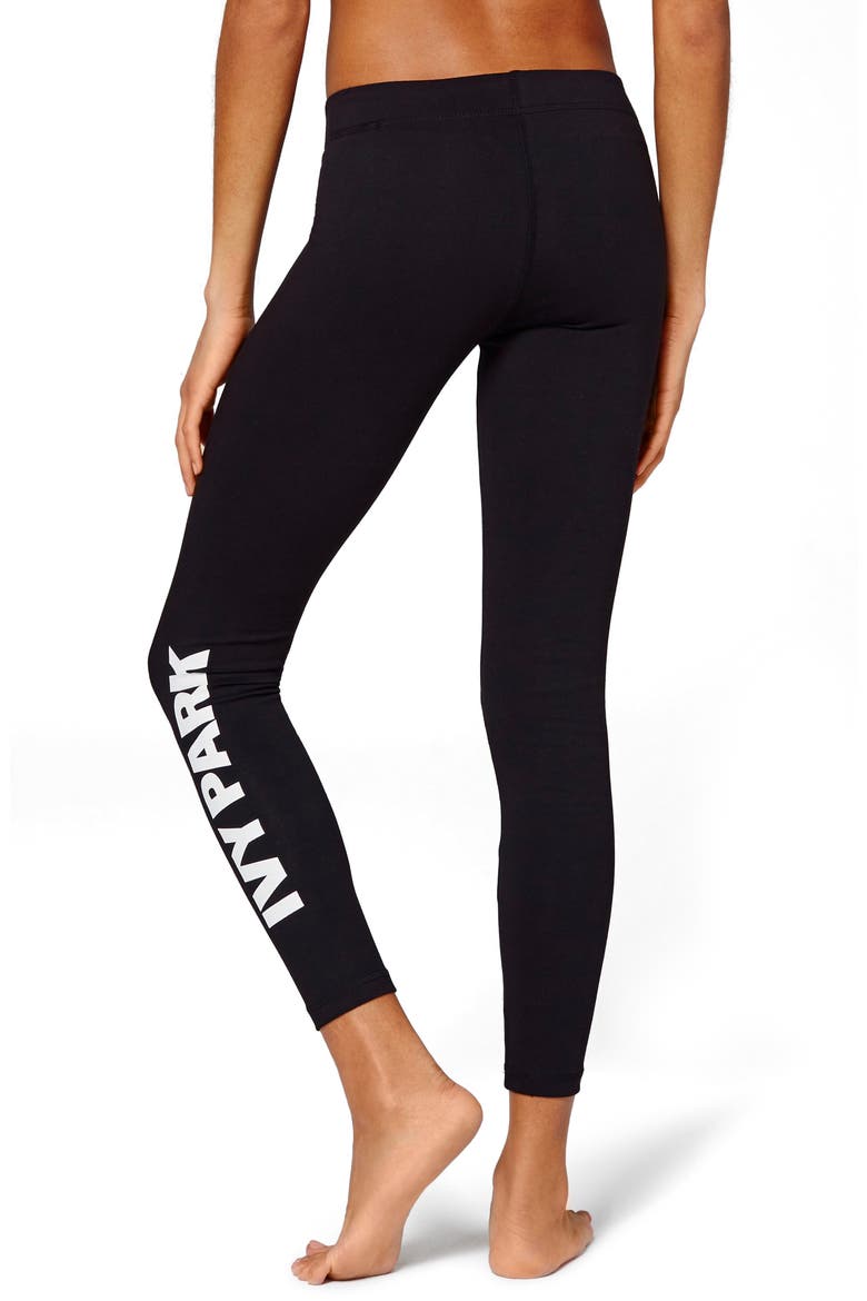 Logo Mid Rise Ankle Leggings, Alternate, color, BLACK