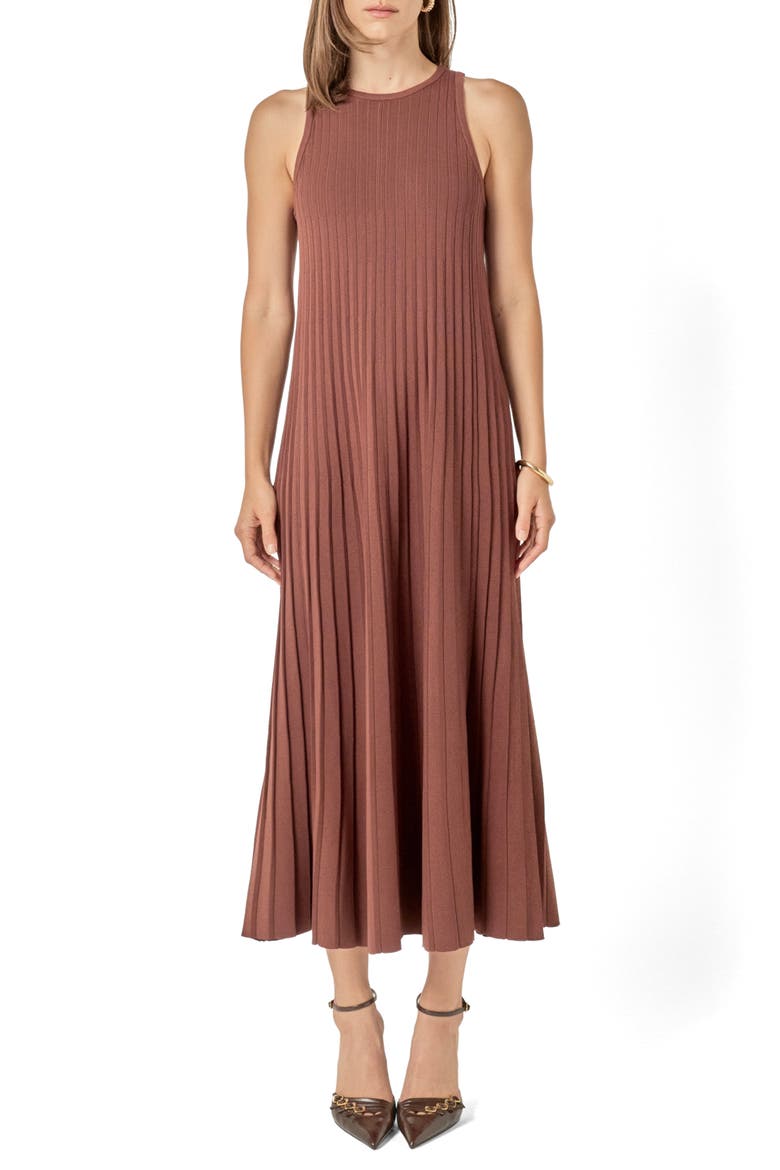Pleated Knit Sleeveless Maxi Dress, Main, color, CHOCOLATE BROWN