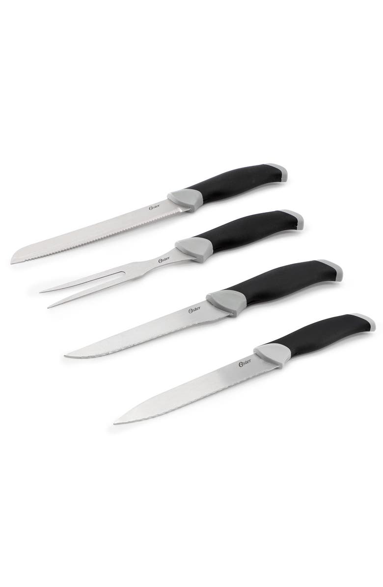 OSTER Lindbergh 22 Piece Stainless Steel Cutlery Set with Storage Block, Alternate, color, Black
