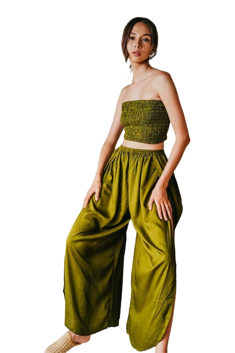 Judith Side Split Pants with Matching Tube Top, Main, color, Green