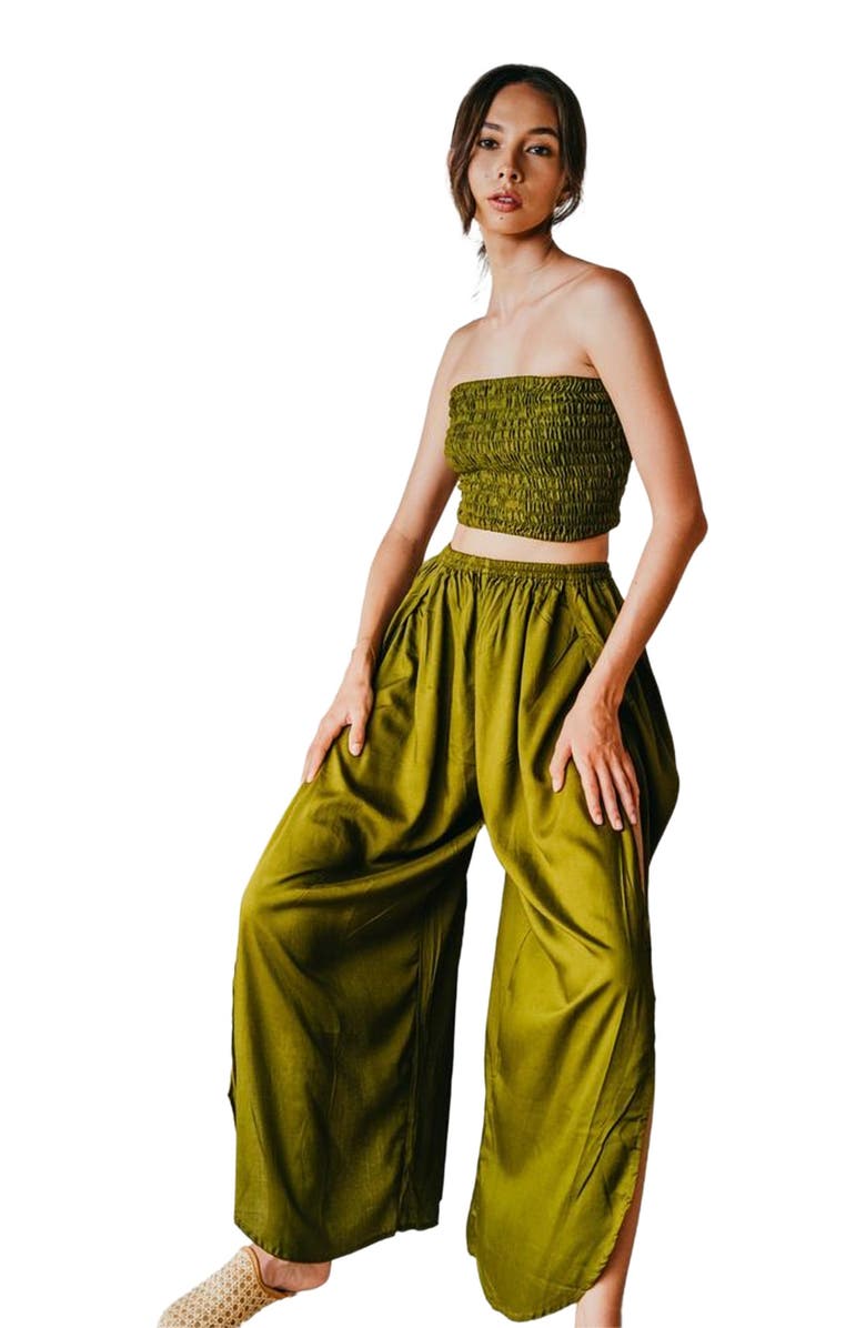 PINK HALEY Judith Side Split Pants with Matching Tube Top, Main, color, Green