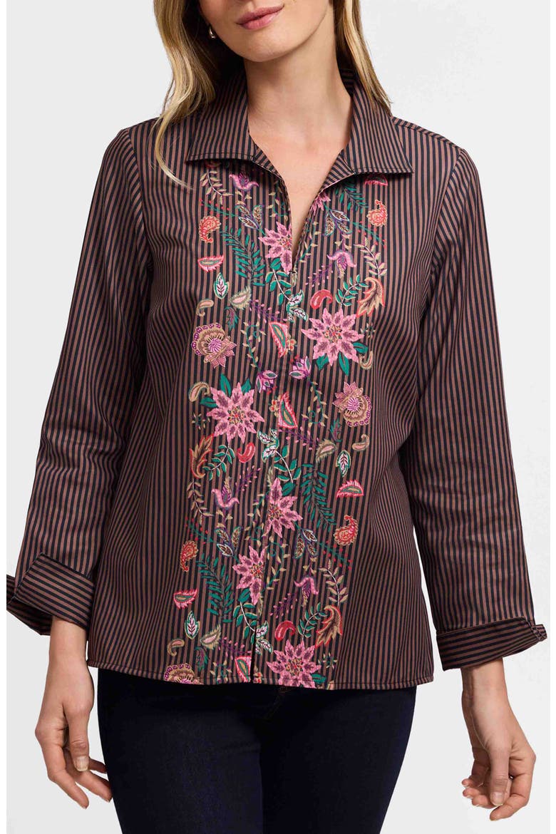 Agnes Floral Stripe Cotton Poplin Popover Top, Main, color, BROWN MULTI